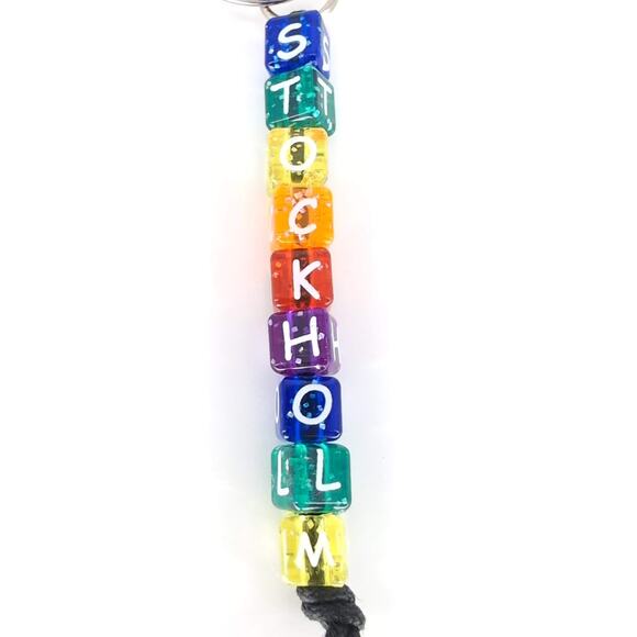Stockholm Multicolored Neon Sparkly Beaded Souvenir Keychain / Key Ring - New - Picture 9 of 9